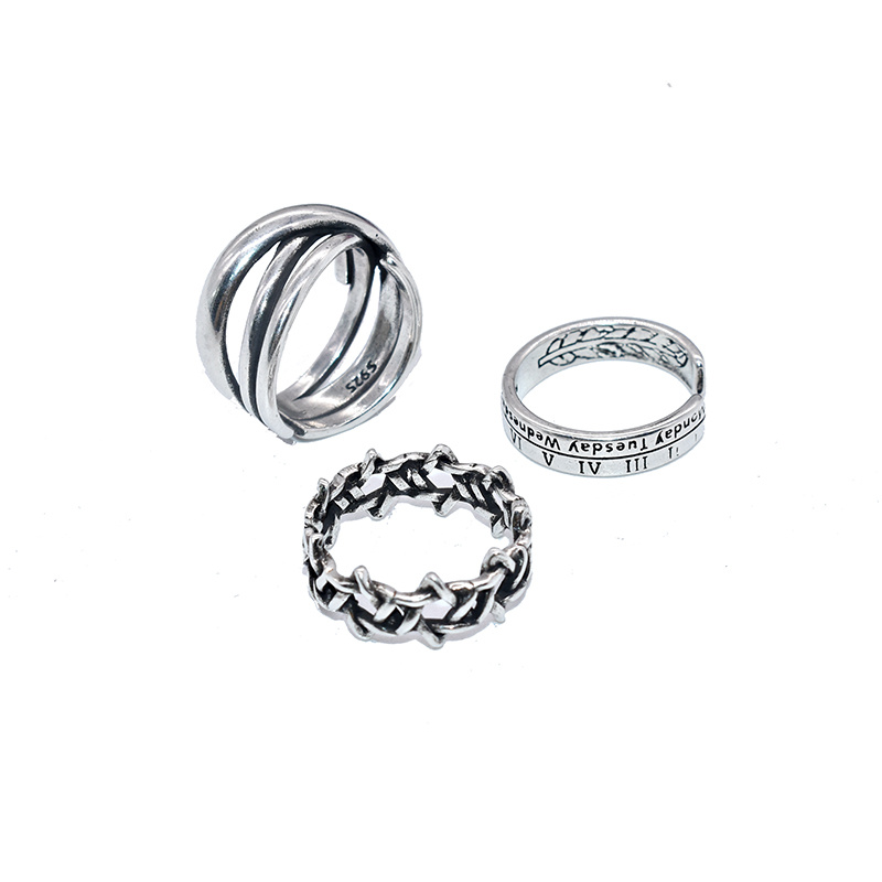 Set 3 nhẫn hở họa tiết số La Mã cổ điển đơn giản điều chỉnh được