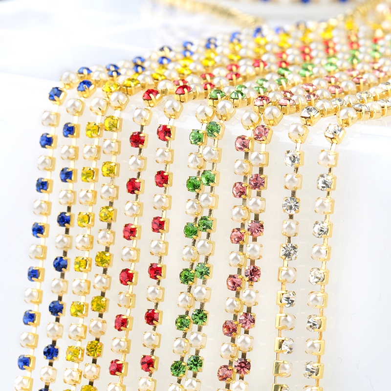 2 Yard Dây Xích Hạt Ngọc Trai / Vàng / Bạc Bằng ABS Dùng Trang Trí Đầm Cưới DIY