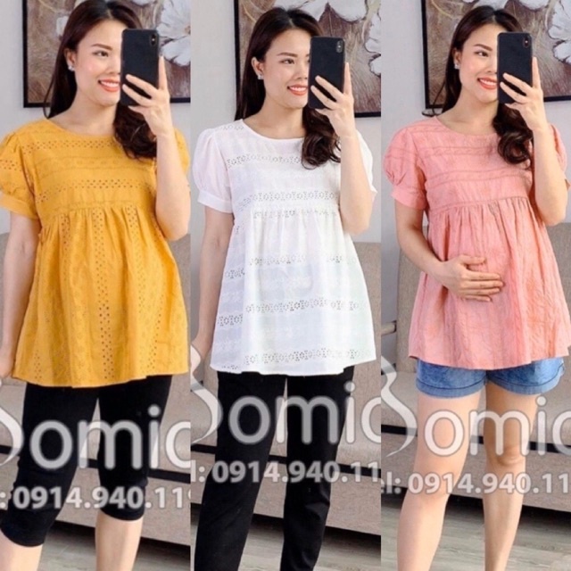 Áo bầu siêu hot, freesize từ 43-68kg☘️ áo bà bầu cao cấp chất đũi siêu mát siêu mềm ko nhăn