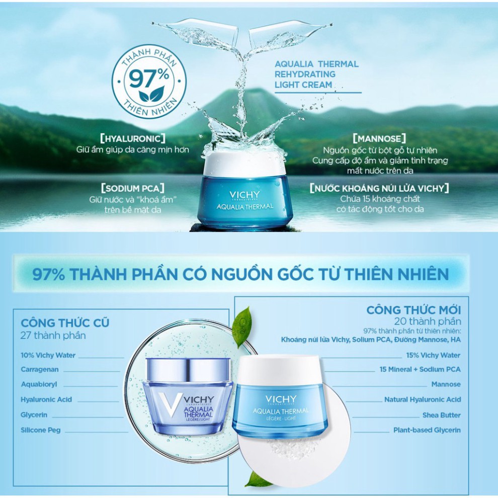 [CHÍNH HÃNG] Kem dưỡng ẩm cho da thường đến da khô Vichy Aqualia Thermal Rehydrating Light Cream 50ml