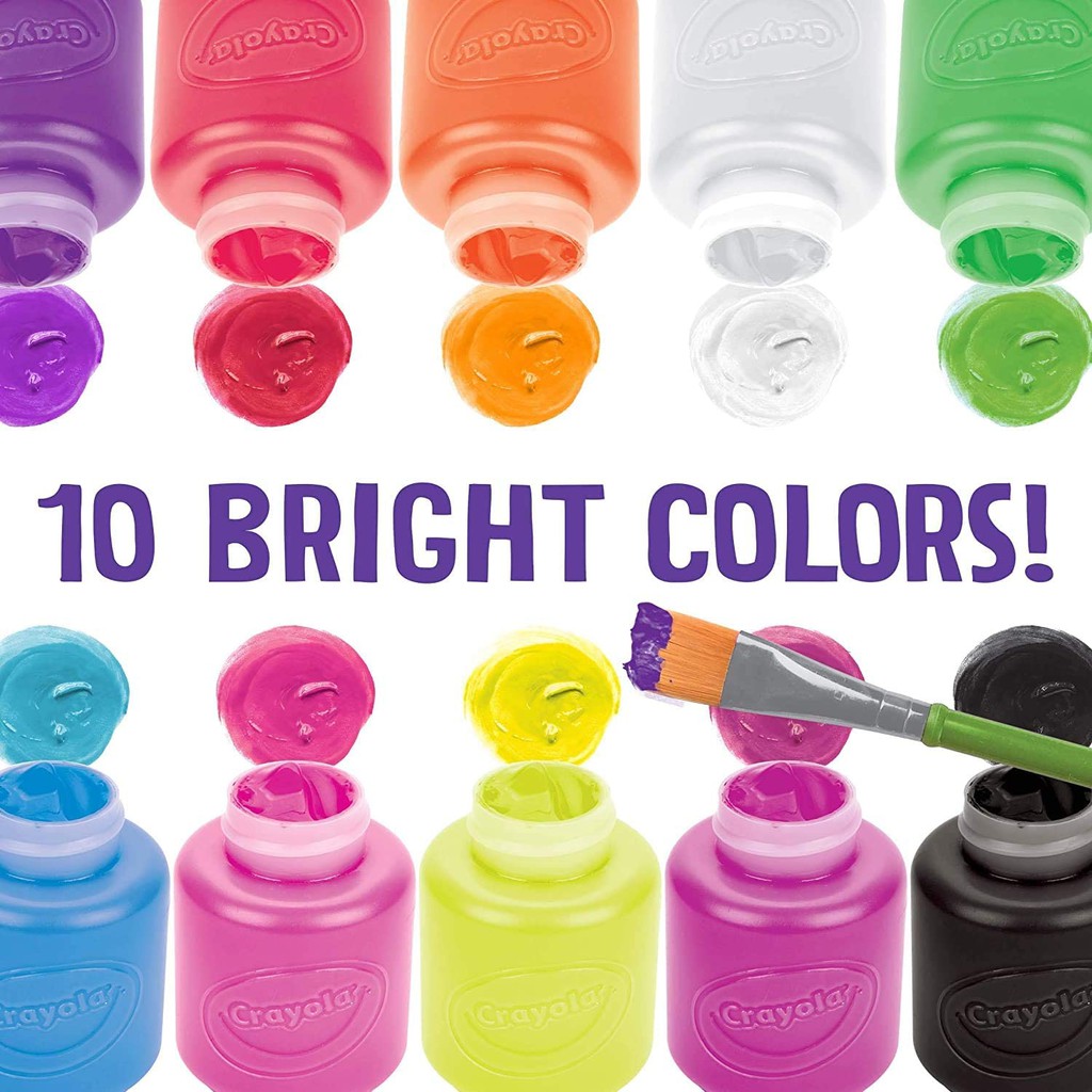 Bộ 10 hũ sơn 59ml Crayola Dễ tẩy rửa Màu Neon, Project Paint - 542390