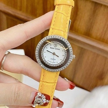 Đồng hồ nữ ROYAL CROW dây da mặt đính đá thời thượng hot trend thời trang giới trẻ.