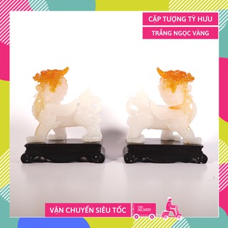 Cặp tượng Tỳ Hưu trắng phong thủy chiêu tài nạp lộc - Cao 15cm có hướng dẫn khai quang