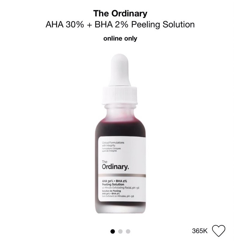 Tẩy da chết hoá học The Ordinary AHA 30% + BHA 2% peeling solution 30ml bản Mỹ/ Canada