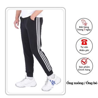 Quần Thể Thao Jogger 3 sọc Nam + Nữ Chất vải nỉ Poly co dãn thể thao