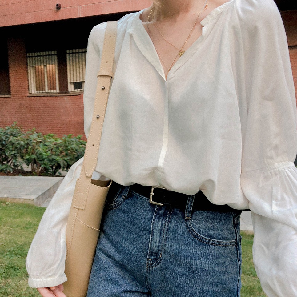 Áo sơ mi Peppermint 37124 tay dài cổ tròn màu trơn thời trang cho nữ