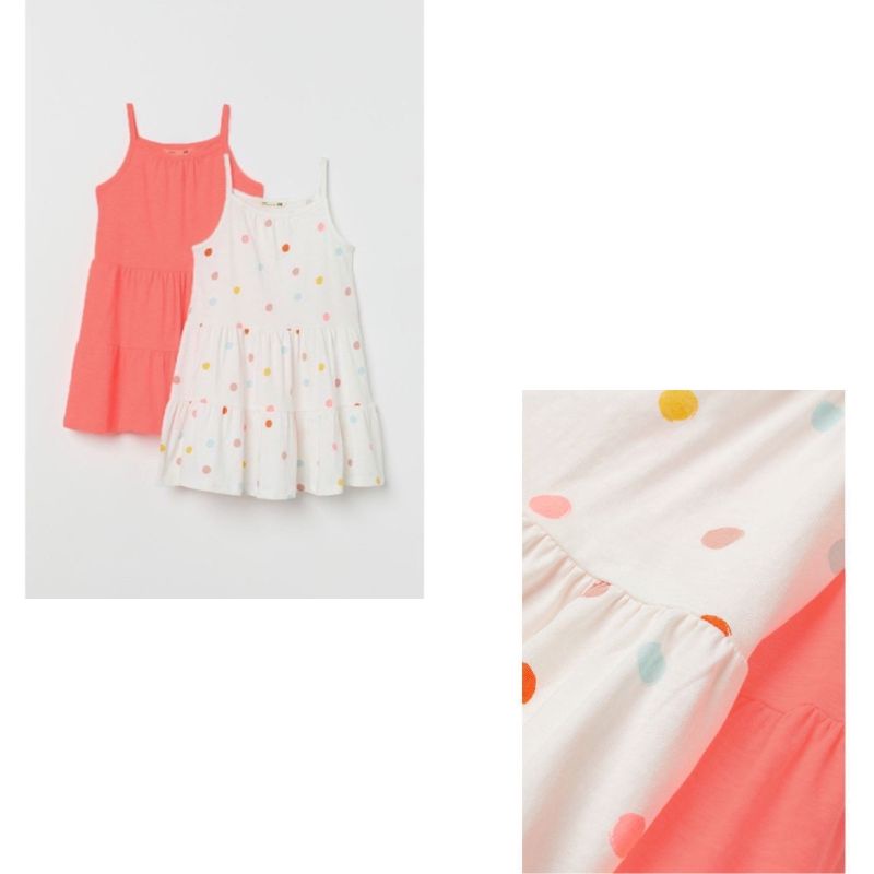 Combo 2 váy đầm bé gái hai dây chấm bi cam chất cotton bền đẹp thấm hút tốt Jimado E1.087.100