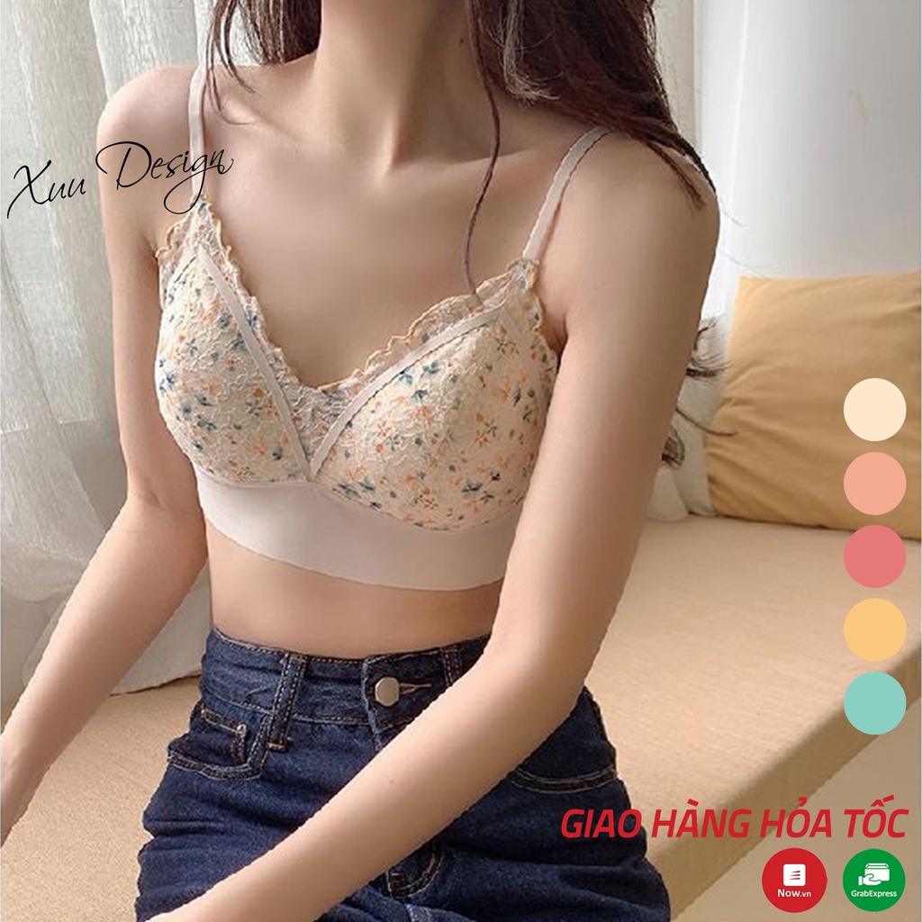 Áo bra nữ ren hoa nhí gợi cảm Xuu, đệm dày vừa phối viền su mềm mịn thoáng mát - BR17