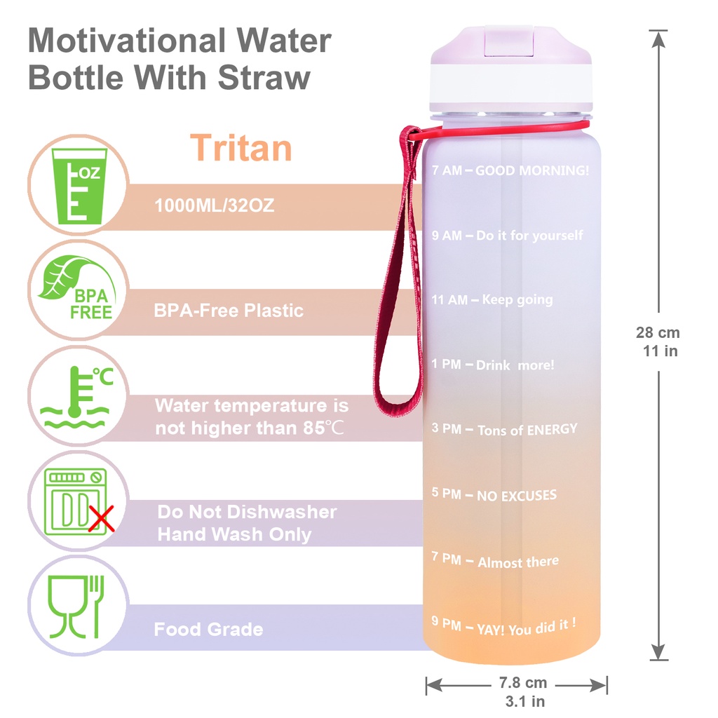 Bình nước thể thao QuiFit không độc hại không mùi có ống hút dung tích nhỏ 1l