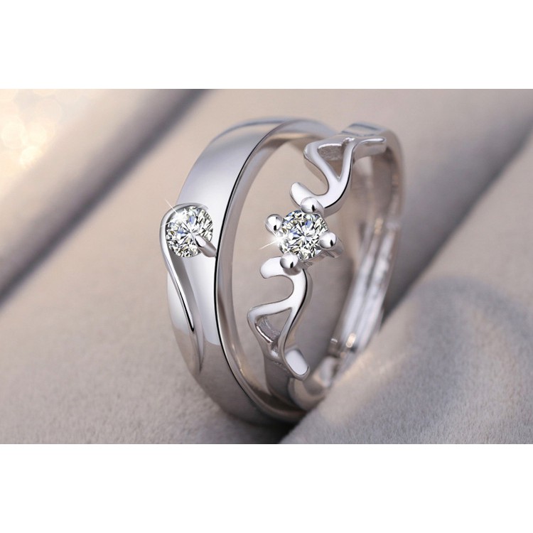 D262-D263_ Nhẫn cặp Tình Nhân Bạc Đính Kim Cương