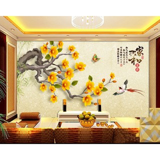 Tranh dán tường 3D tranh trang trí có sẵn keo cành mai vàng 1 BINBIN H92 (Kích thước:tuỳ chọn)