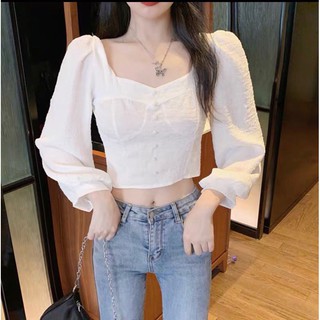 Áo crop tay dài trắng