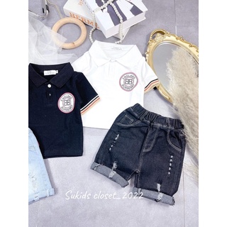 Bộ áo thun cổ bẻ quần jean cho bé 9-21kg