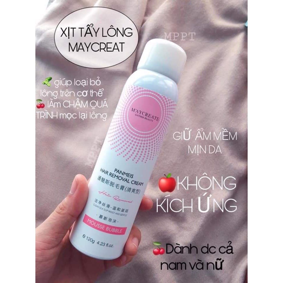 🍓Xịt Tẩy Lông M'aycreate Dạng Bọt 120ml, Tẩy Lông Tức Thì Cho Làn Da Mịn Màng, Cho Nàng Tha Hồ Diện Váy, Sooc-Y295-A5T2