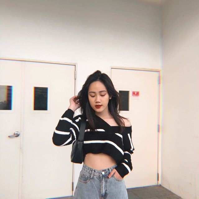 Áo len cổ tim croptop 507
