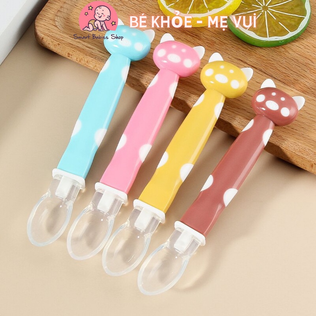 Thìa ăn dặm silicon siêu mềm hình đầu mèo an toàn cho bé