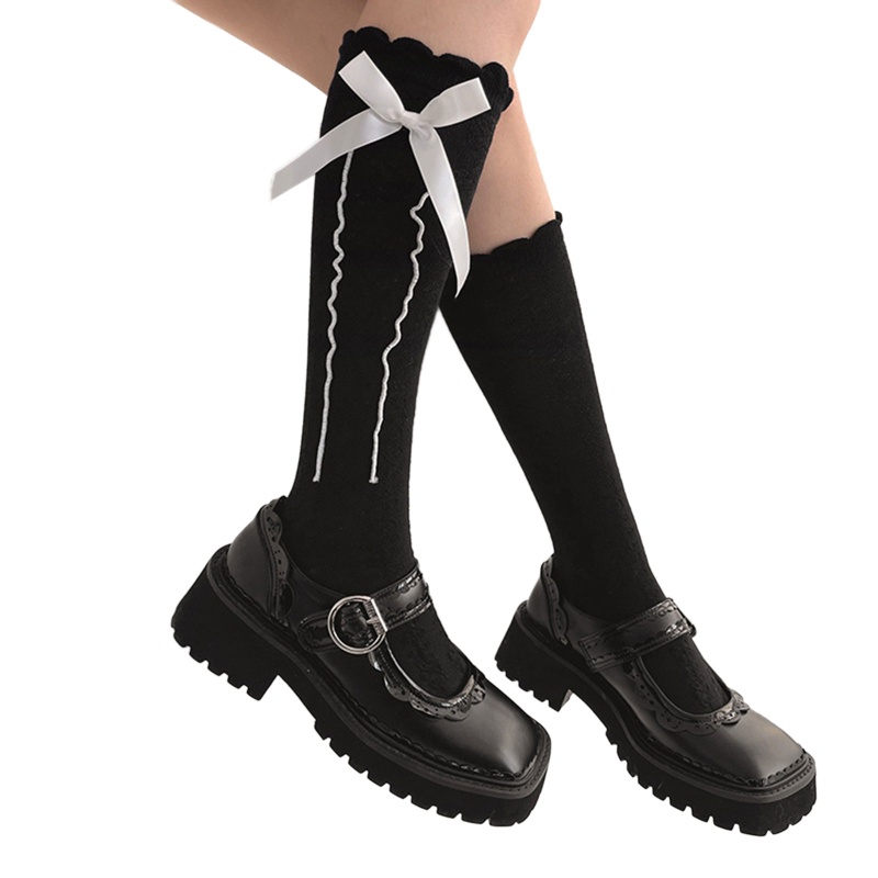 Vớ Phối Ren Đính Nơ Kẻ Sọc Gợn Sóng Phong Cách Gothic