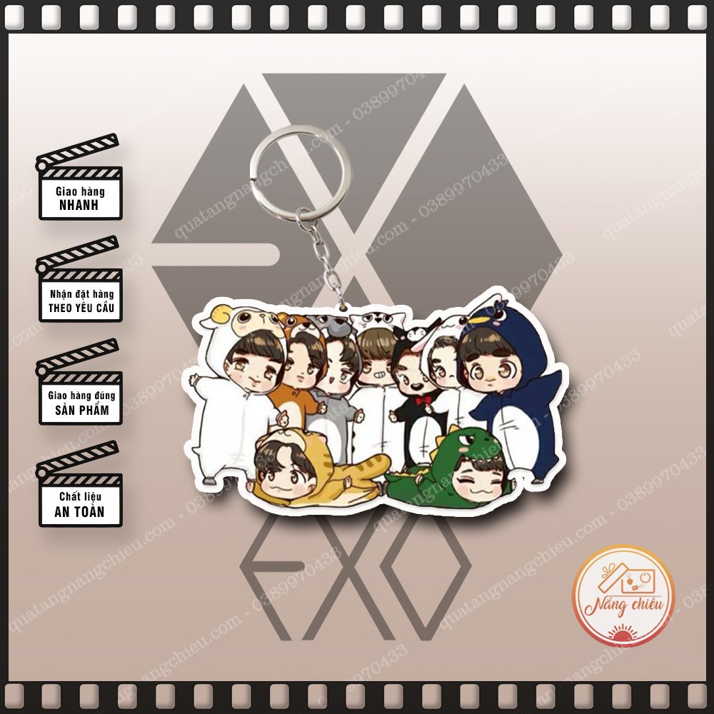 Móc khóa mica in ảnh nhóm nhạc EXO Hàn Quốc, các thành viên Beakhuyn, Chan, Chanyeol, Chen, D.O, Kai, Lay, Suho, Xiumin