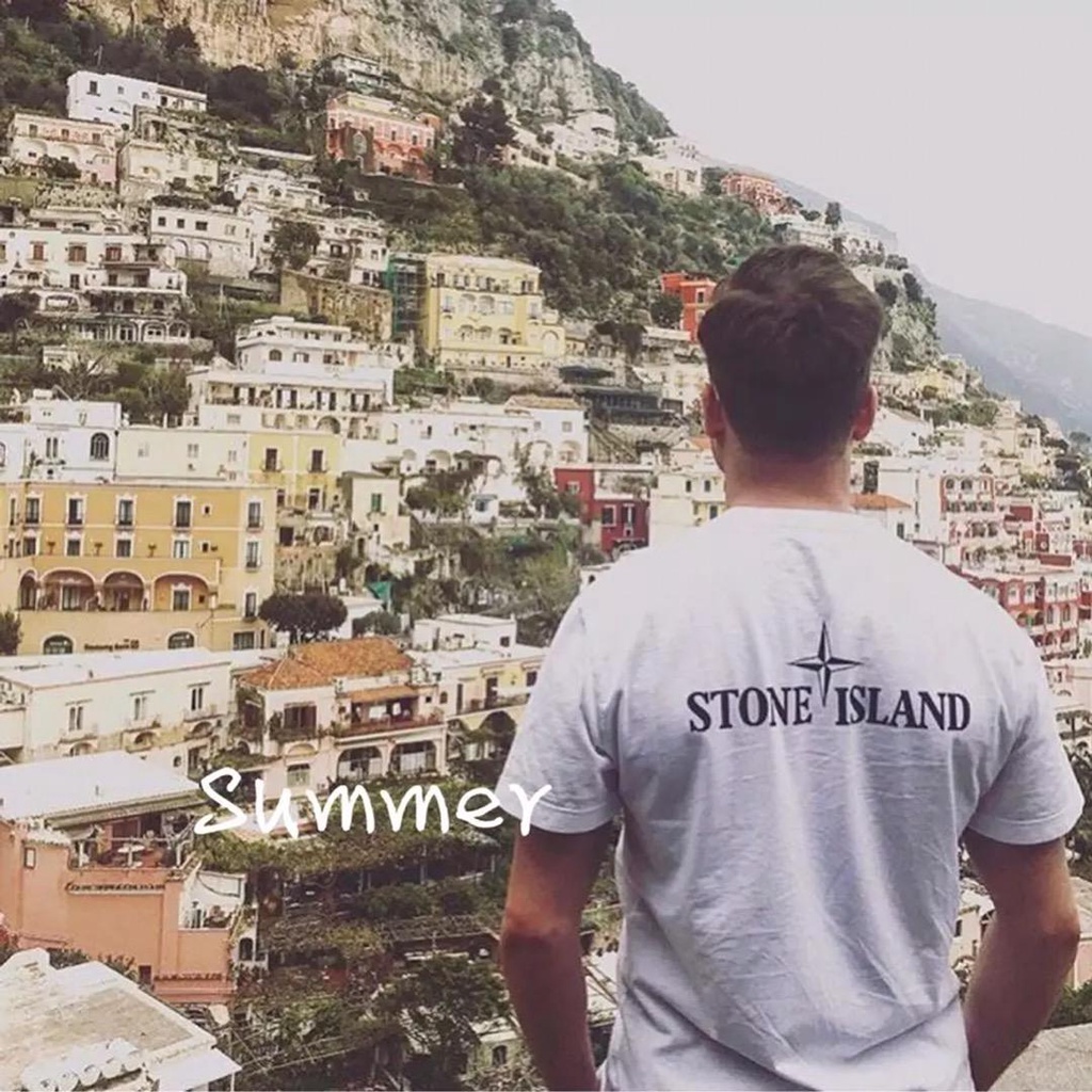 Áo Thun cotton 18fw In Chữ logo stone & island Thời Trang Cho Nam Và Nữ