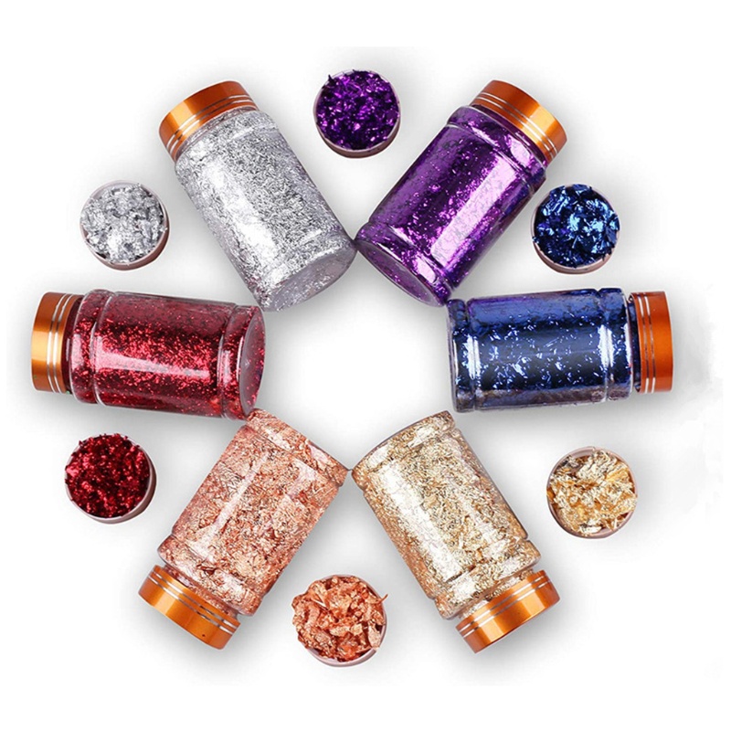 [Hàng mới về] 6 Lọ lá bạc ánh kim loại kèm nhíp làm móng nghệ thuật