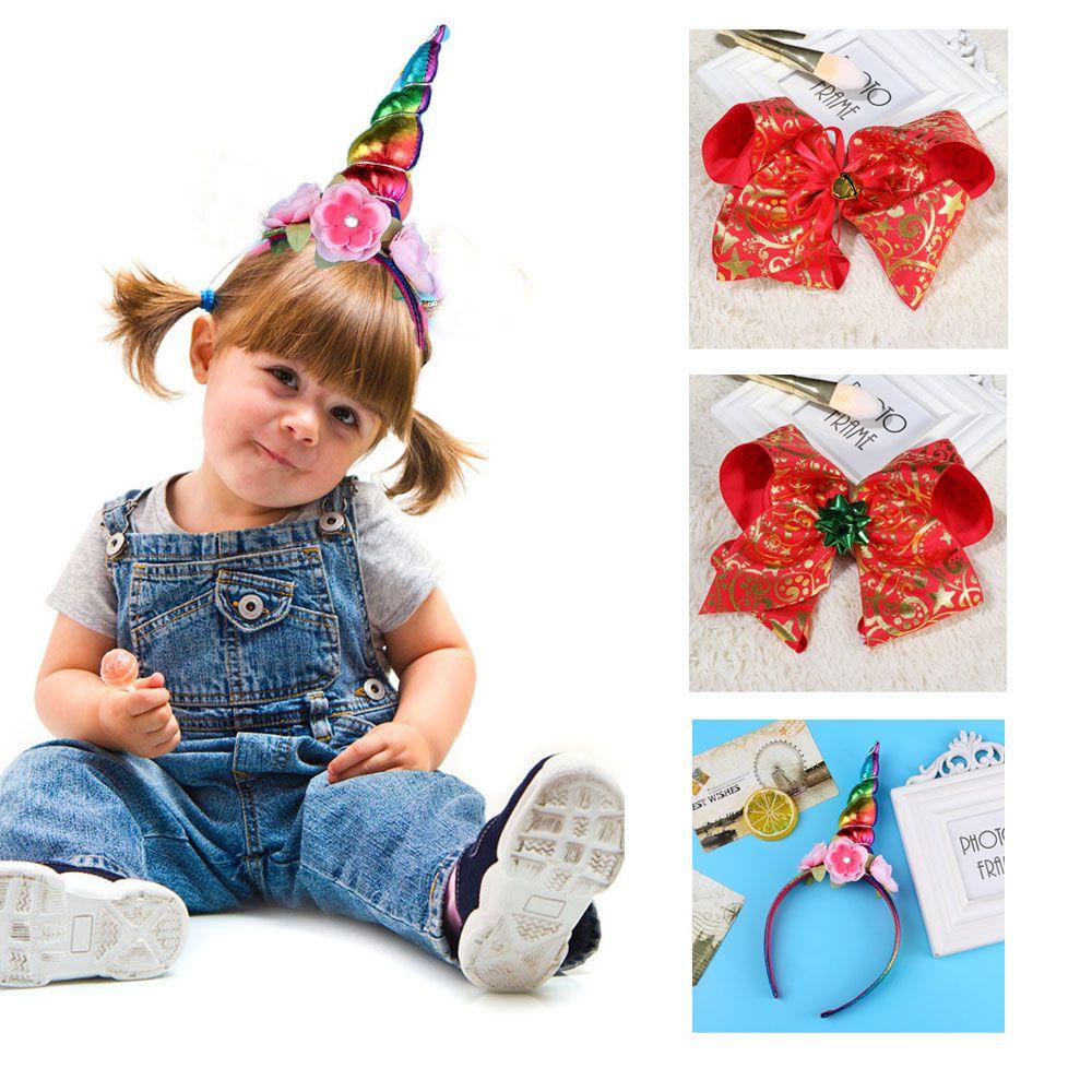 Băng Đô Cài Tóc Hình Sừng Kỳ Lân Và Hoa Màu Cầu Vồng