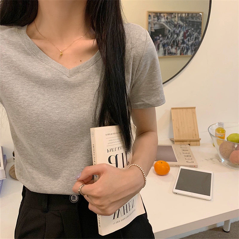 Áo Thun Ngắn Tay Màu Trơn Thời Trang Hàn Quốc