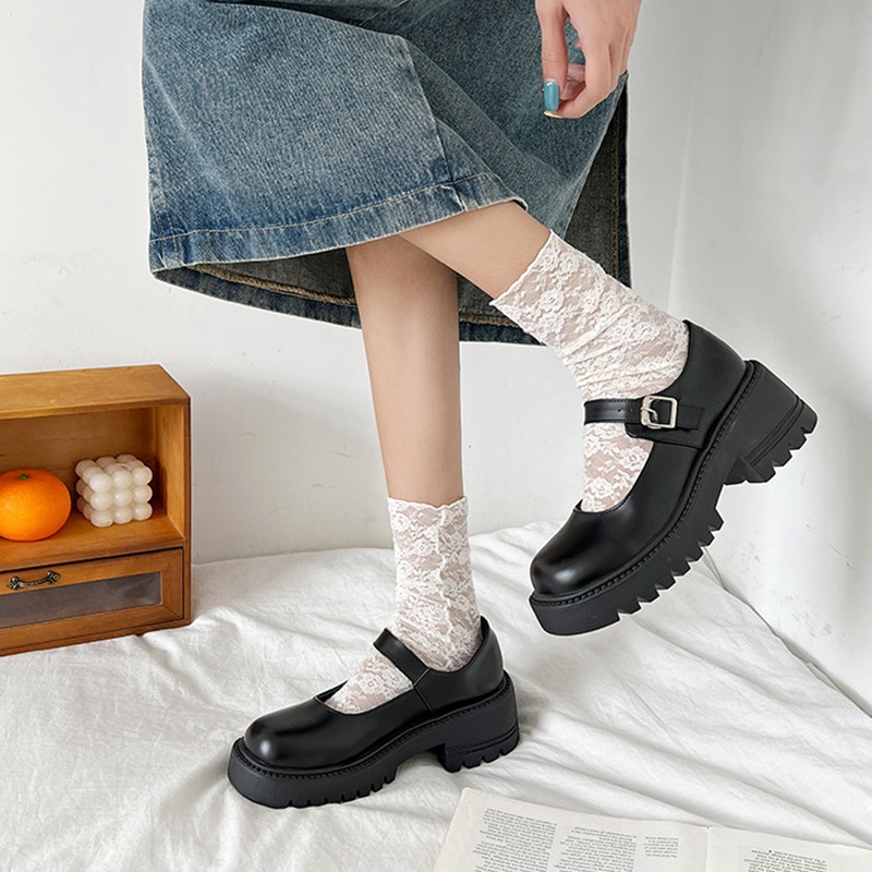 Giày lười IELGY màu đen/ màu be đế bằng phong cách cổ điển dành cho nữ