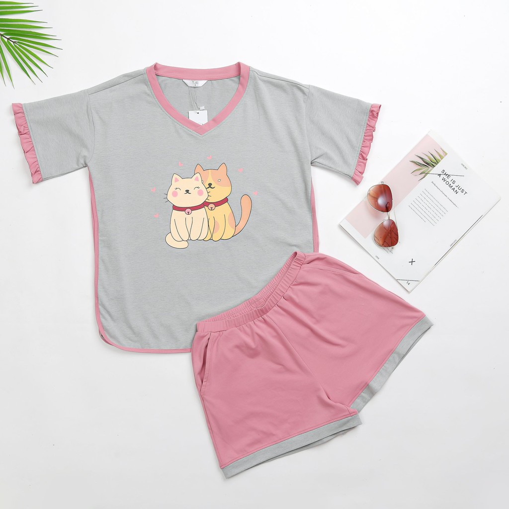 Bộ mặc nhà cotton cộc tay quần đùi P.noir PSS20-008 hàng chính hãng