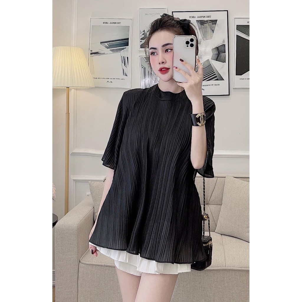 [ÁO SUÔNG] Áo Kiểu Nữ, Áo Dáng Suông Dập Ly Cổ Tròn Nhiều Màu Phối Quần Jeans, Chân Váy | BigBuy360 - bigbuy360.vn