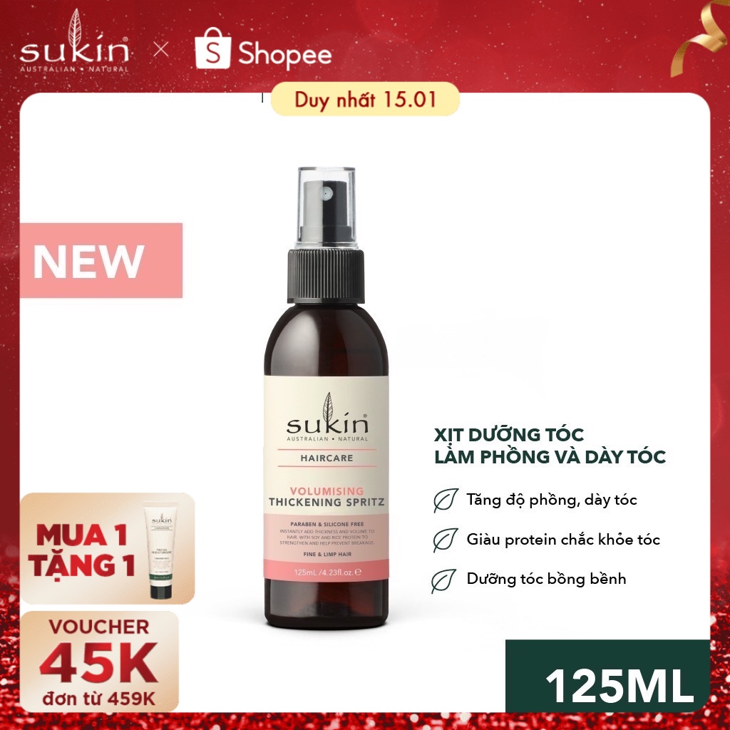 Xịt Dưỡng Tóc Làm Phồng Và Dày Tóc Sukin Volumising Thickening Spritz 125ml