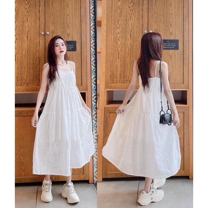 Đầm 2 dây trắng váy bóp eo dáng xòe tôn thêm nét đẹp duyên dáng nữ tính và sự khác biệt cho người mặc Q010