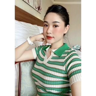 ÁO LEN KẺ XANH MONGTOGHI CỔ