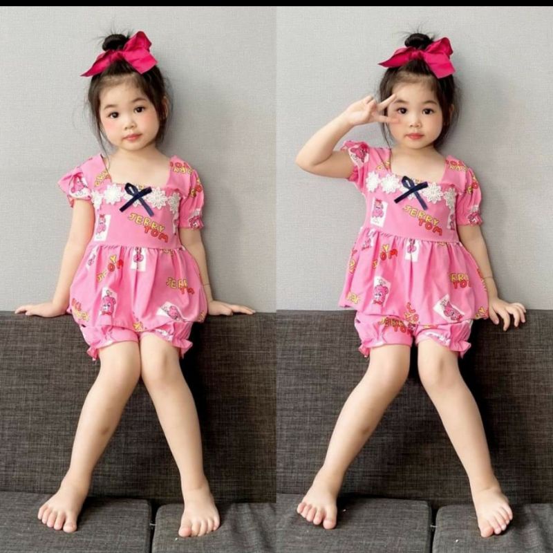 (8-20kg) Bộ lụa đùi babydoll bé gái cao cấp