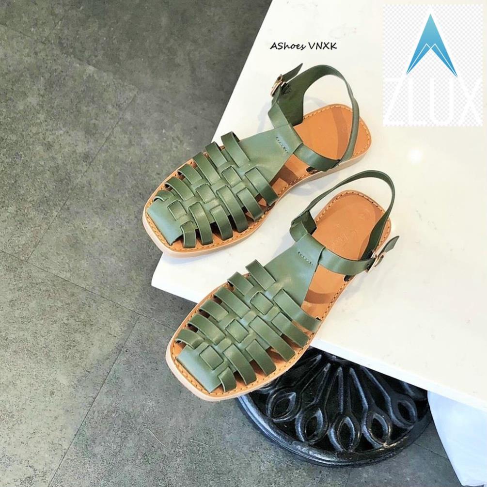 Giày sandal rọ nữ nền nâu bít mũi sáu dây/ sandal chiến binh đế bệt hở gót | AShoes VN