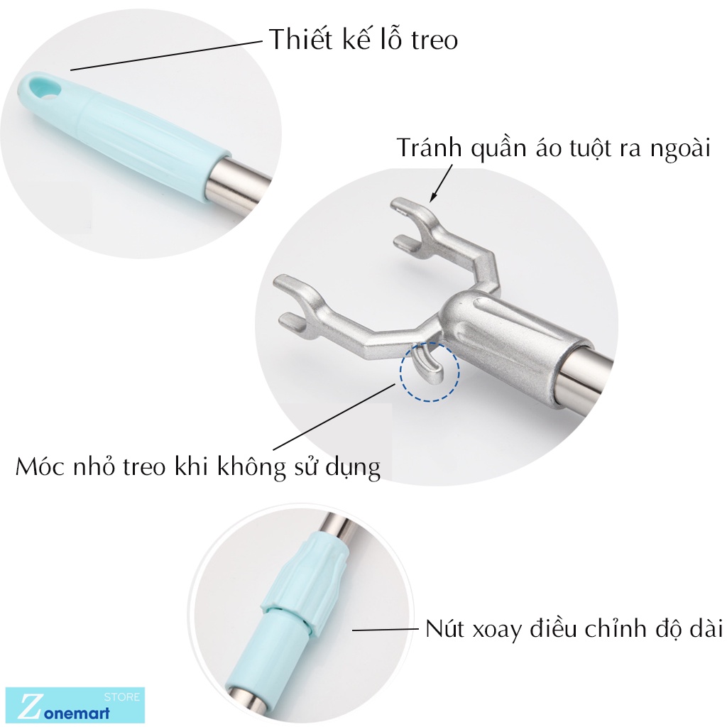 Cây gậy phơi quần áo inox B059 sào treo đồ trên cao có điều chỉnh ngắn dài