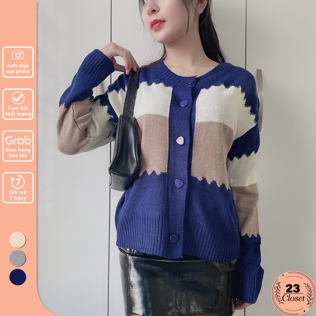 Áo khoác len nữ tay dài kẻ ngang 23Closet kiểu dáng cardigan khoác ngoài dài tay len dệt kim khoác thu đông -ALCR02