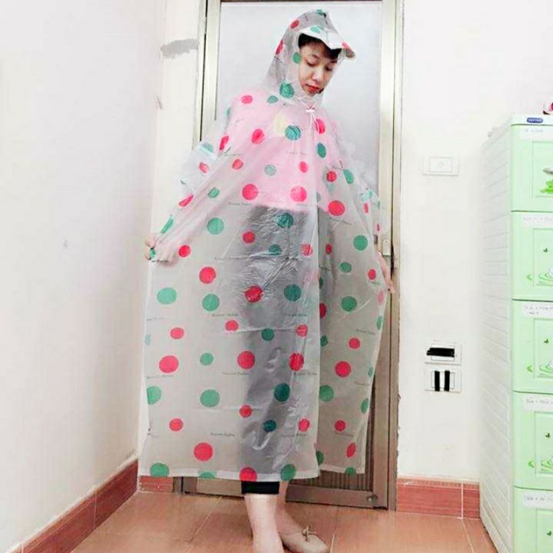 Áo mưa cánh dơi chấm bi trong suốt cho nam và nữ Giá sỉ, Vải nhựa pvc dẻo, Thiên Phú Raincoat