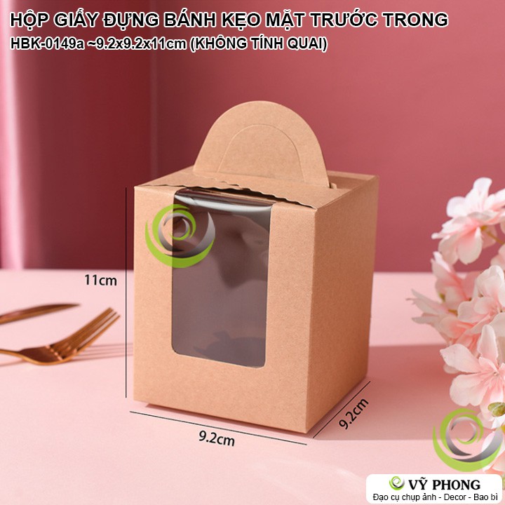 HỘP GIẤY KRAFT ĐỰNG BÁNH KẸO GIẤY CRAFT / GIẤY TRẮNG MÀU CÓ QUAI XÁCH ĐỰNG BÁNH KEM CUPCAKE HBK-0149