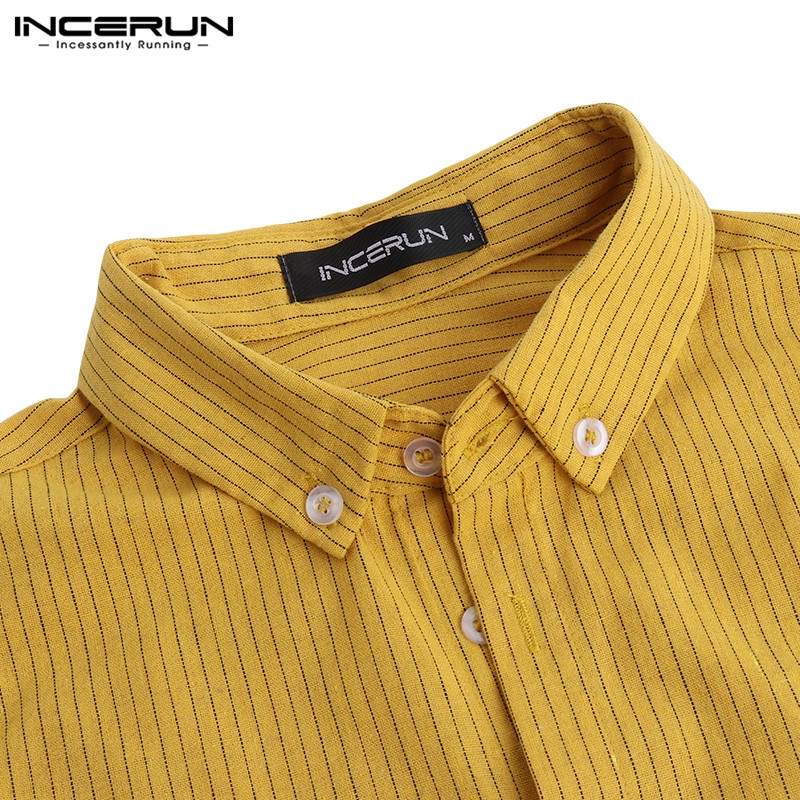 Áo Sơ Mi INCERUN Ngắn Tay Kẻ Sọc Thời Trang Dành Cho Nam