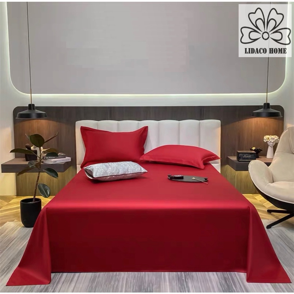 Bộ ga giường phi lụa trơn LIDACO chất liệu lụa mượt mà, óng ả decor phòng ngủ vintage