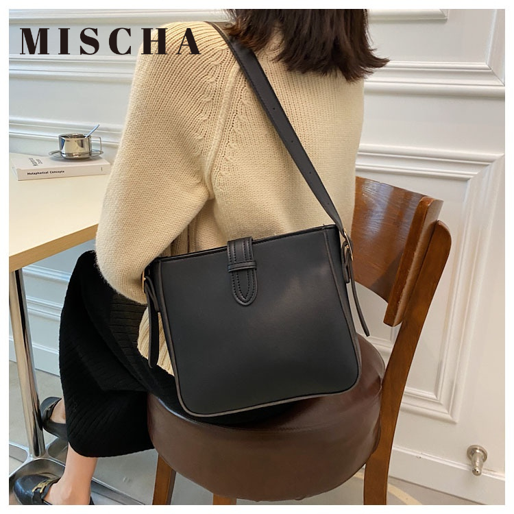 Mischa Túi Đeo Vai Da PU Màu Trơn Sức Chứa Lớn Thời Trang Cao Cấp Dễ Phối Đồ