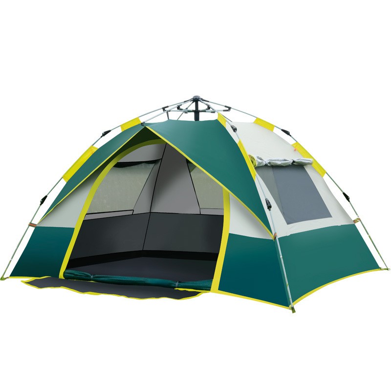 Camping tents can accommodate 3-4 people. One door and three windows, fully automatic tent, anti-UV, rainproof