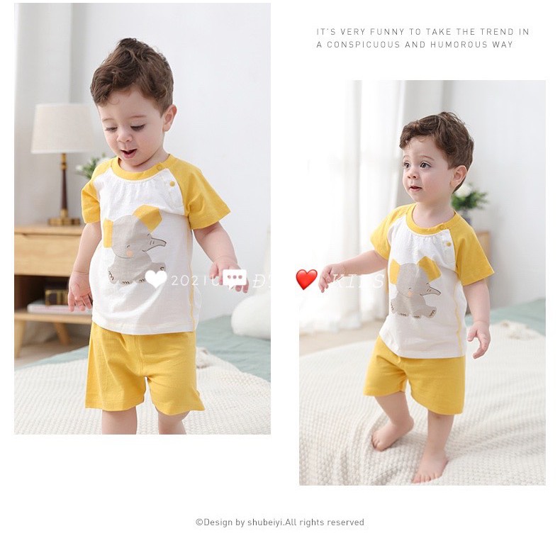 Bộ thun lạnh cộc tay Minkymom cho bé loại đẹp - bộ đồ cho bé họa tiết con voi chất thun lạnh thoáng mát cho bé 8 - 18kg
