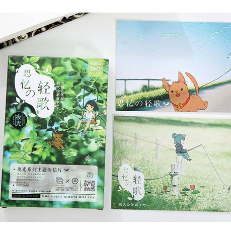Hộp 30 tấm postcard thiệp dạ quang chủ đề hoạt hình tuổi thơ