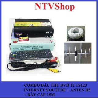 Combo đầu thu DVB T2 Hùng Việt TS123 Internet + Anten H5 + Dây cáp 15m