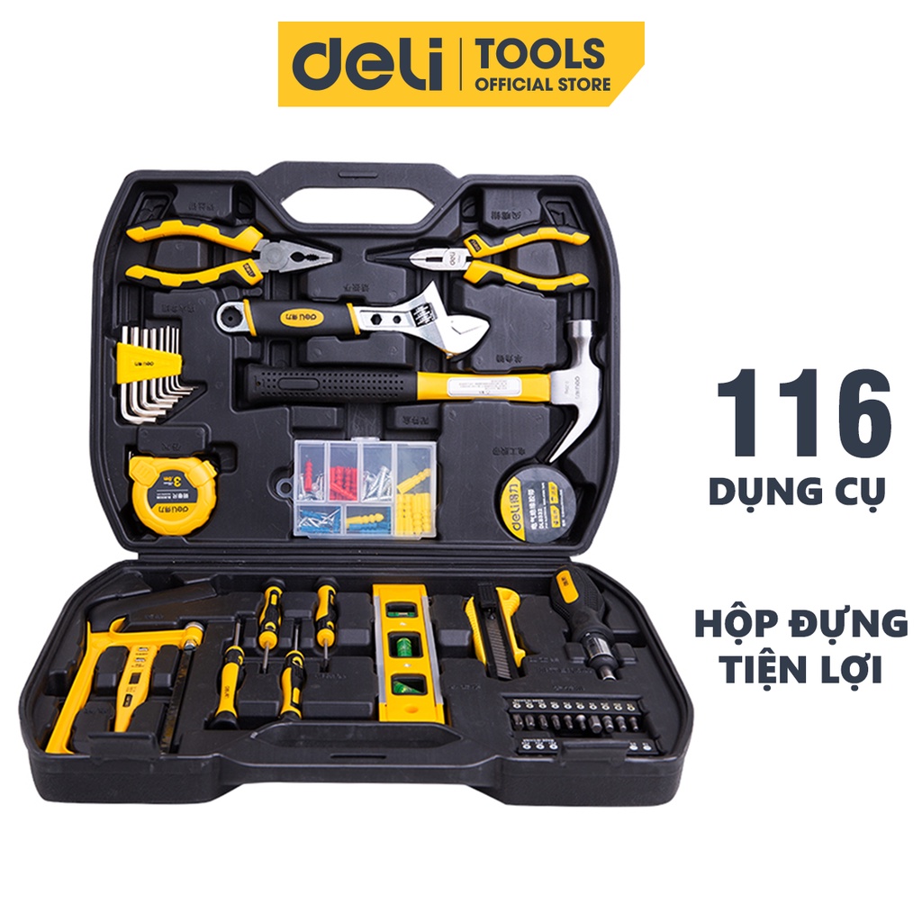 Bộ Dụng Cụ Sửa Chữa Đa Năng 116 Chi Tiết Deli Cao Cấp Chính Hãng - Sử Dụng Nhiều Mục Đích, An Toàn, TIện Lợi - DL5973