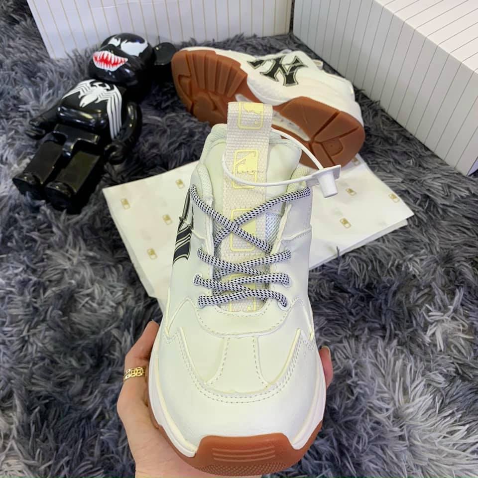 Giày Sneaker MLB NY đẹp đế nâu chuẩn bản Trung 1:1 full box, Giày thể thao nam nữ ulzzang đi học cổ thấp đế cao 5cm N3