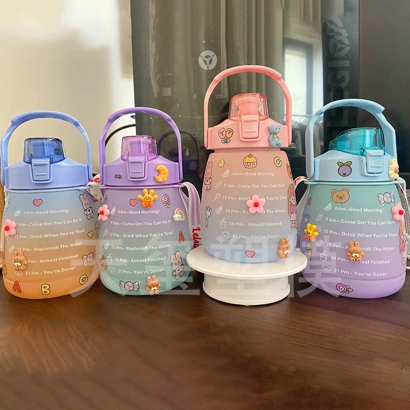 FS Bình Nước 1200ML Có vạch Báo Giờ Uống Nước Dễ Thương