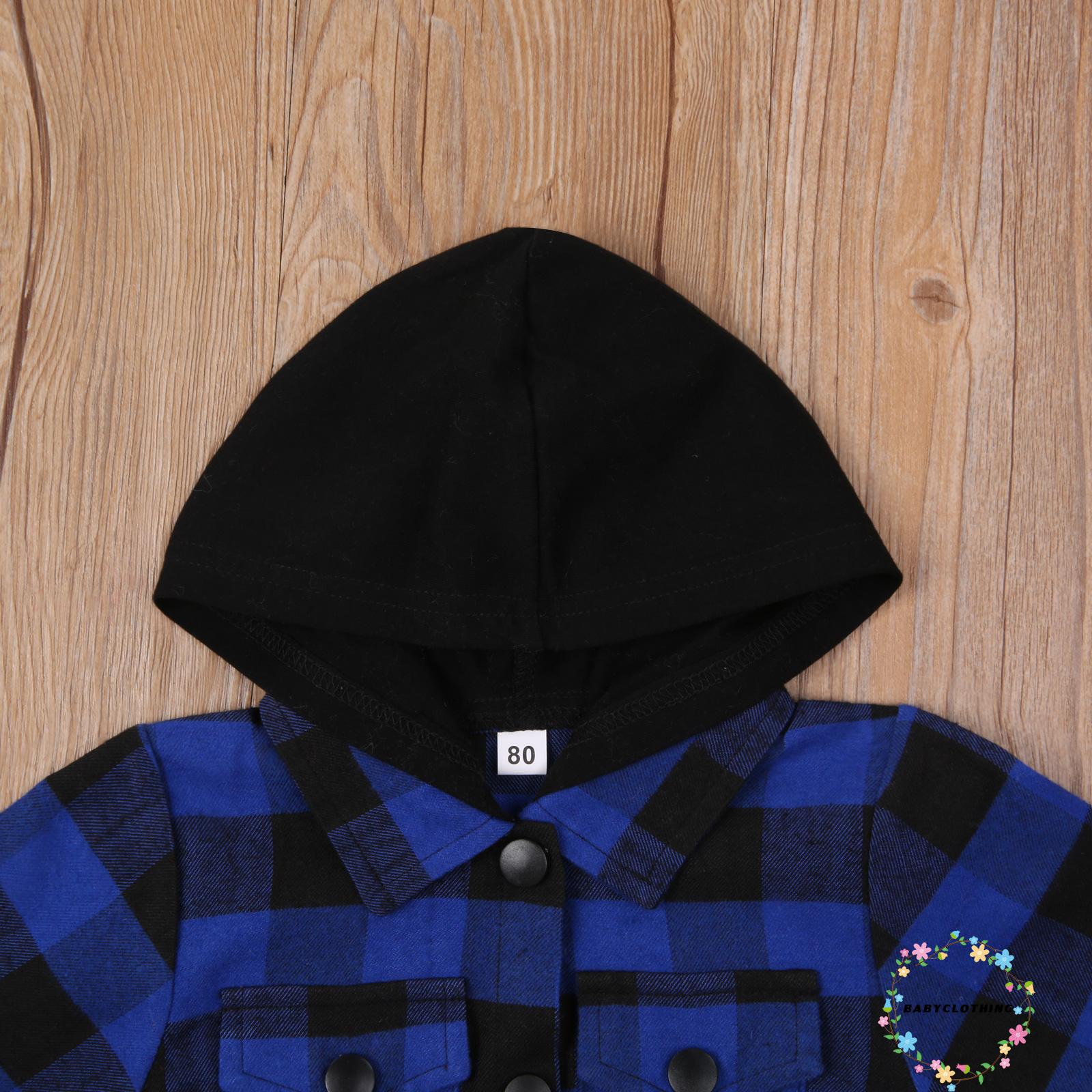 BBCQ-Infant Plaid Pattern Coat, Baby Long Sleeve Single-breasted Hoodie with Flap Pockets