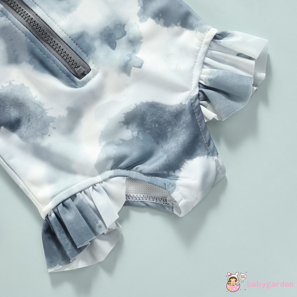 Bộ Đồ Bơi Liền Thân Tay Dài Cổ Tròn Màu Nhuộm Có Khóa Kéo Và Diềm Xếp Nếp Cho Bé Gái